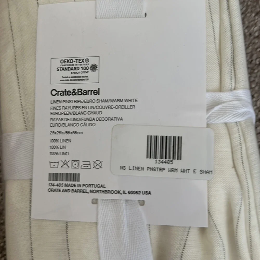 Crate & Barrel euro sham. Pure linen, warm white